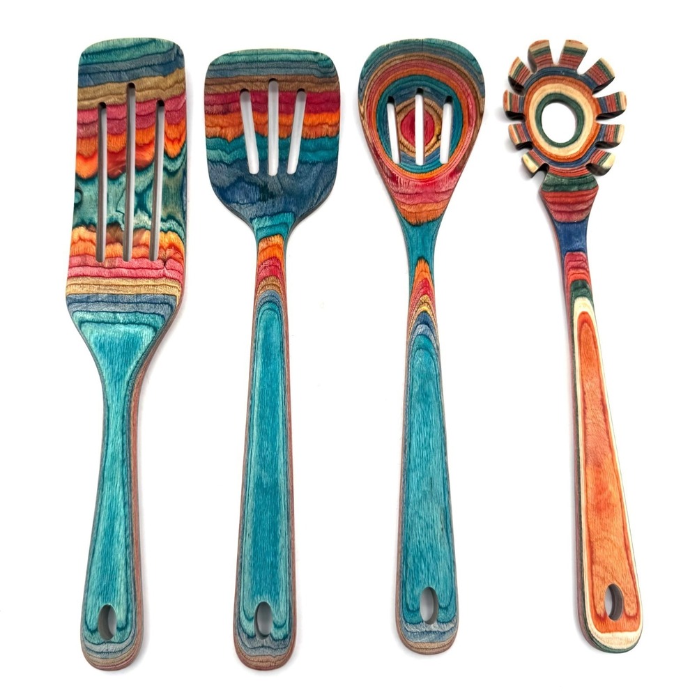 Totally Bamboo Baltique Marrakesh Rainbow Birch Wood Utensil Set of 4